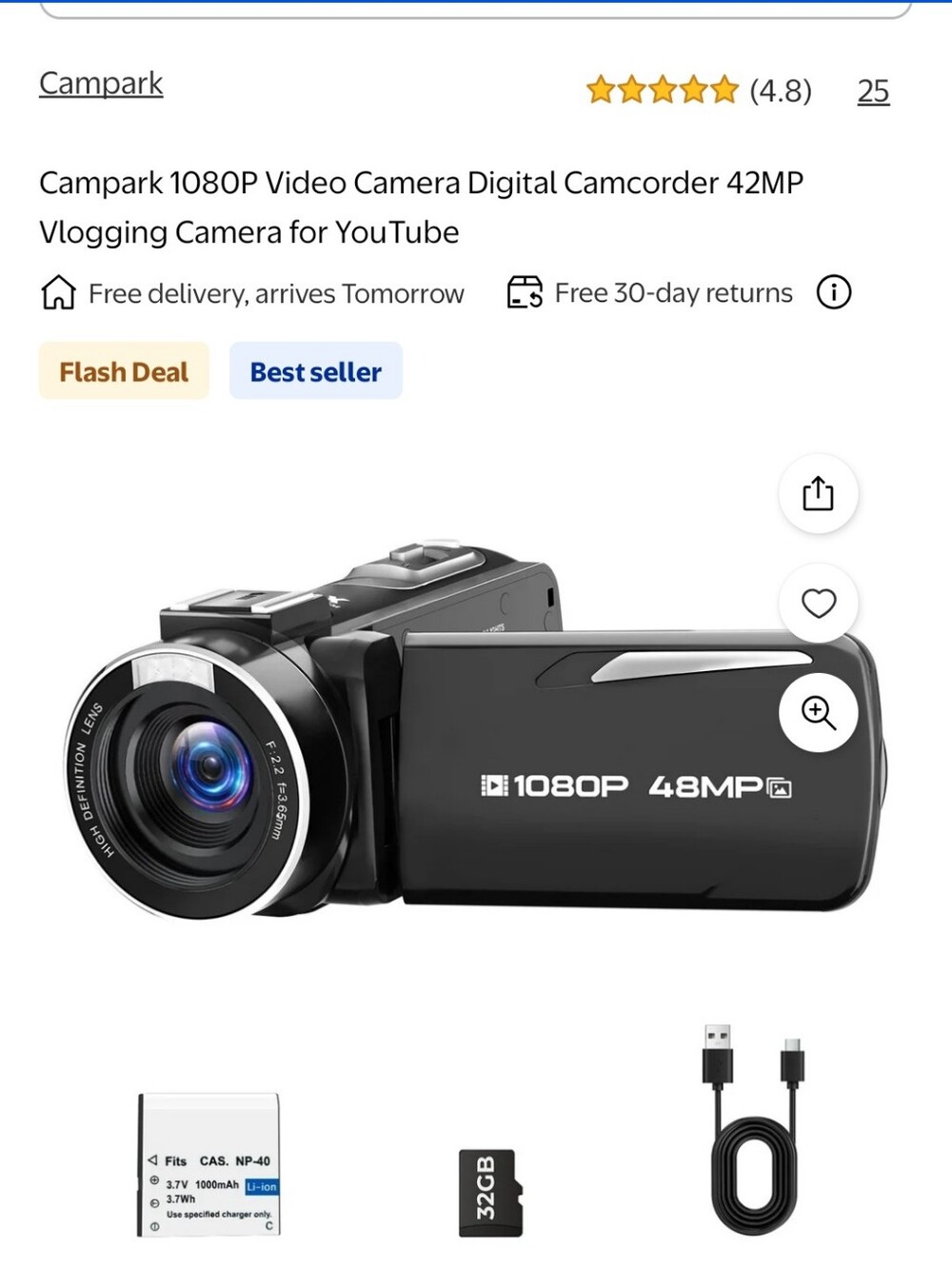 Campark 1080P Video Camera Digital Camcorder 42MP Vlogging Camera for YouTube